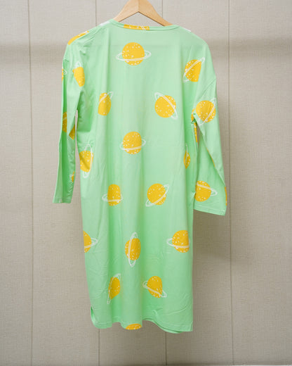 Yellow printed lace neck full slevees shirt