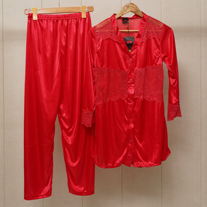 Full sleeves Net shoulder night set