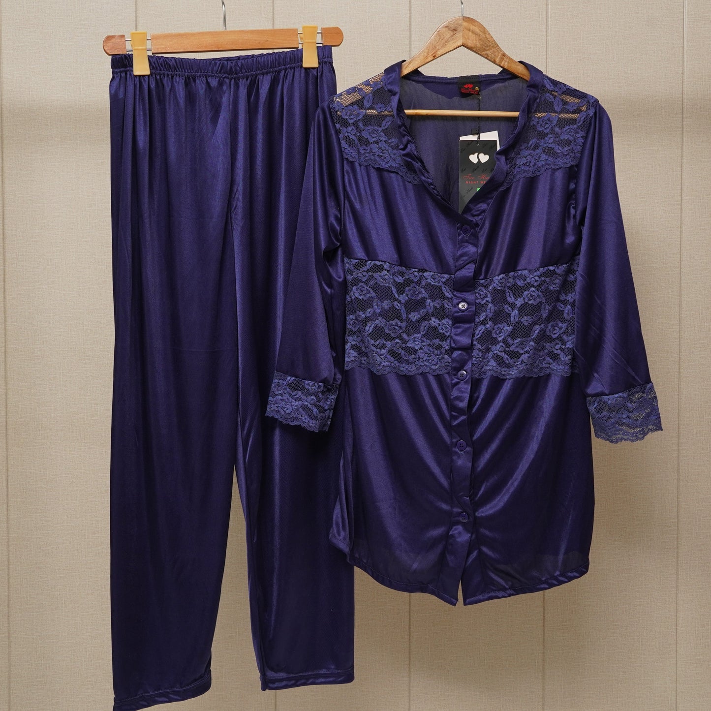 Full sleeves Net shoulder night set