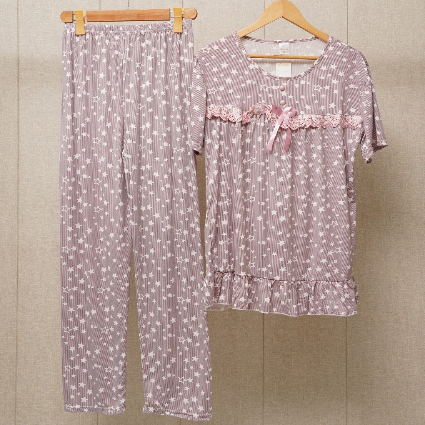 Top and bottom lace shirt with pajama (WF-022)