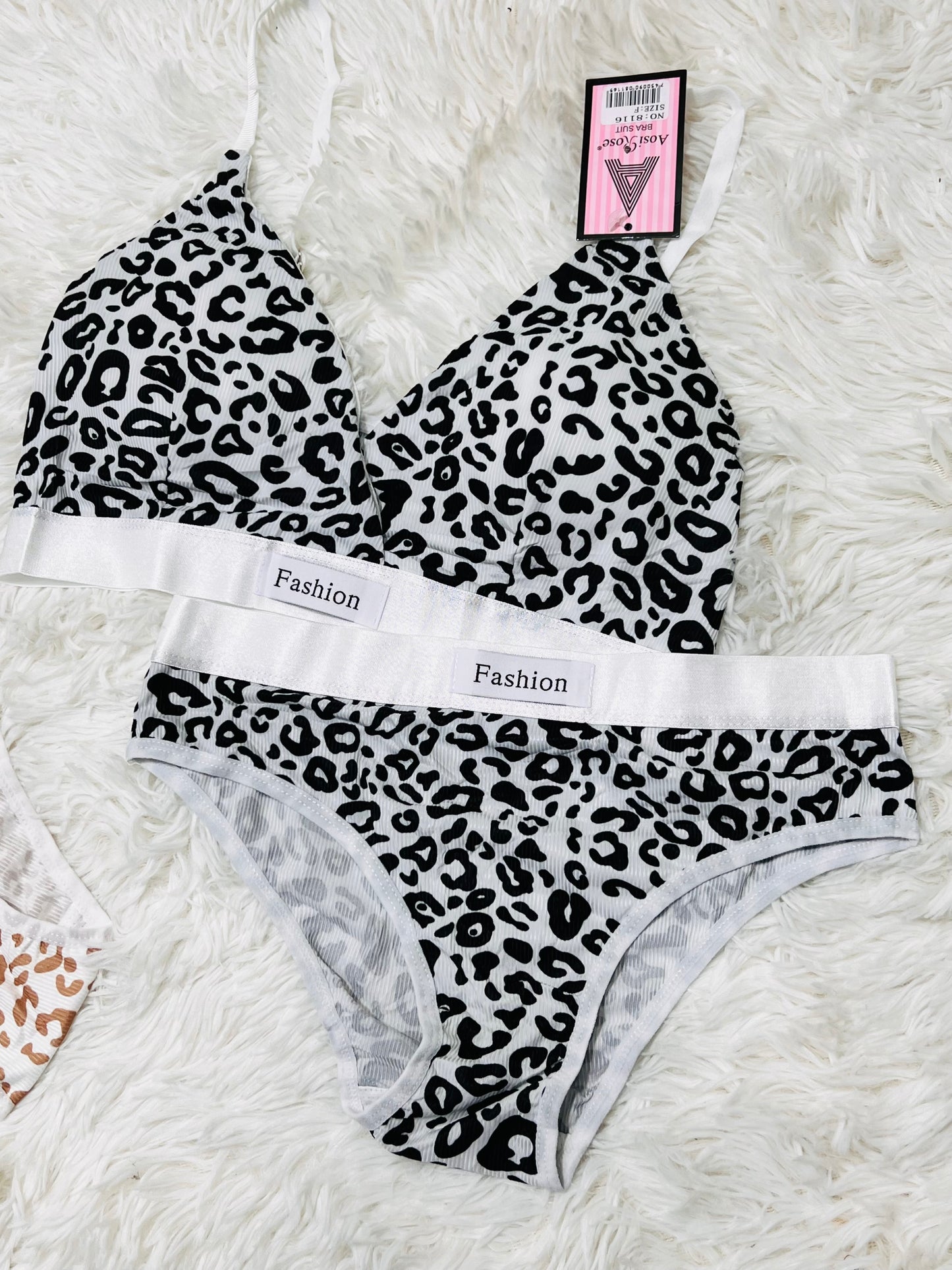 Women Seamless Leopard Print Low Waist Cotton Bralette Set