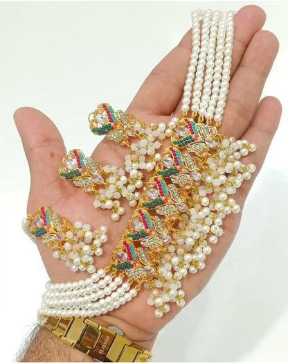 Multicolor Peacock Design Choker Necklace Set with Pearls and Beads