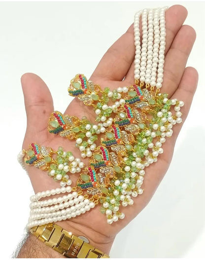 Multicolor Peacock Design Choker Necklace Set with Pearls and Beads