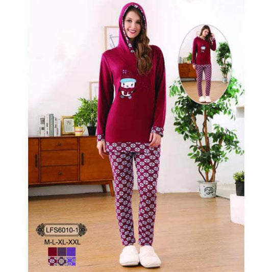 2 Pcs Hooded Flees Shirt & Trouser Set