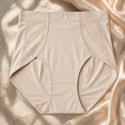 Beige High Waist Cotton Pocket Panty HWU001 premium front view