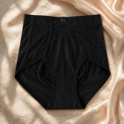 Black High Waist Cotton Pocket Panty HWU001 premium front view