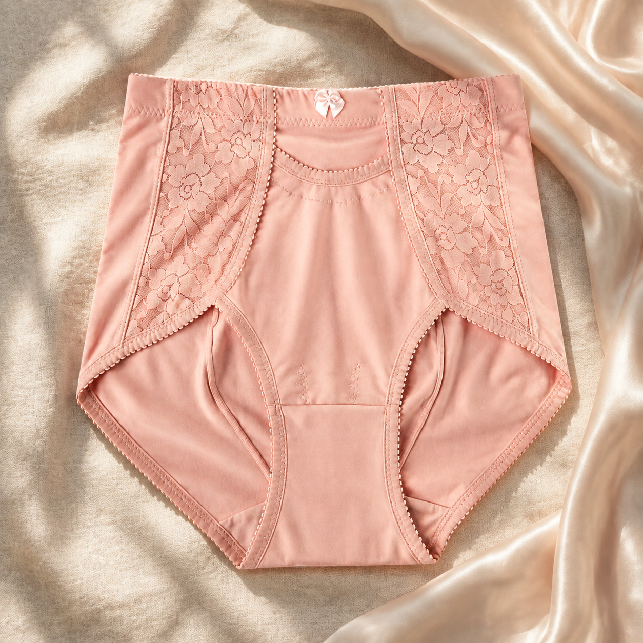 Pink High Waist Cotton Pocket Panty HWU001 premium front view