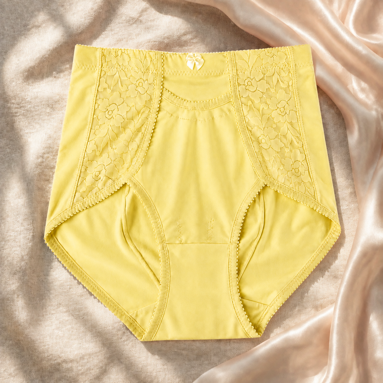 Yellow High Waist Cotton Pocket Panty HWU001 premium front view
