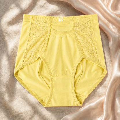 Yellow High Waist Cotton Pocket Panty HWU001 premium front view