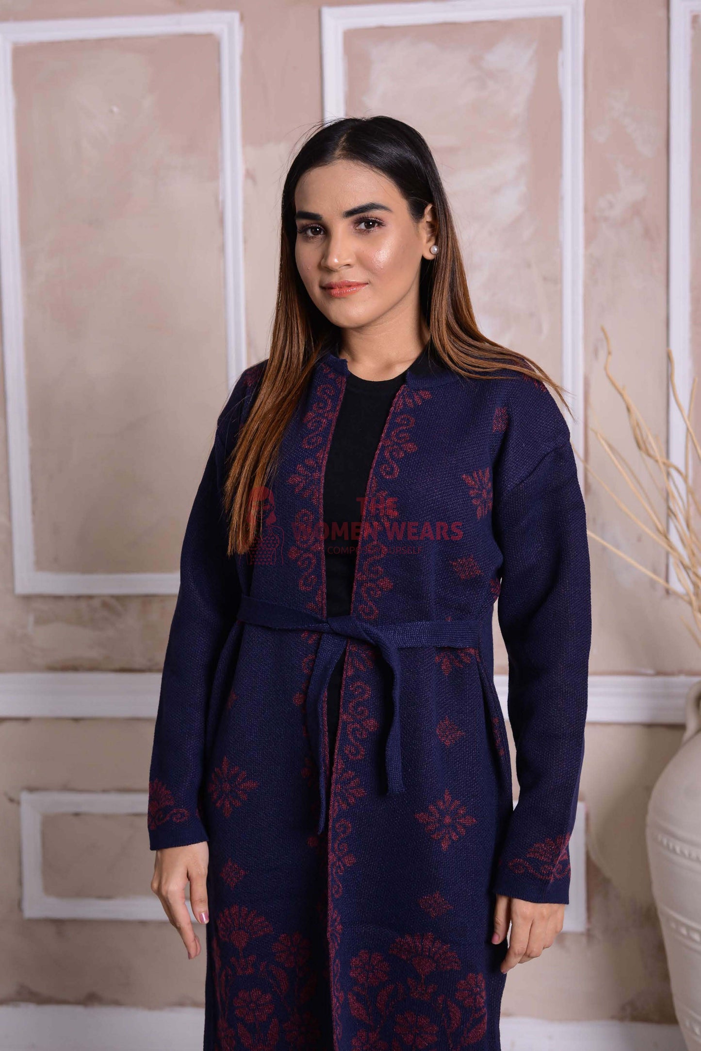 Imported Front Open Ebony Clay Cozy Belted Cardigan Sweater - (CGN11)