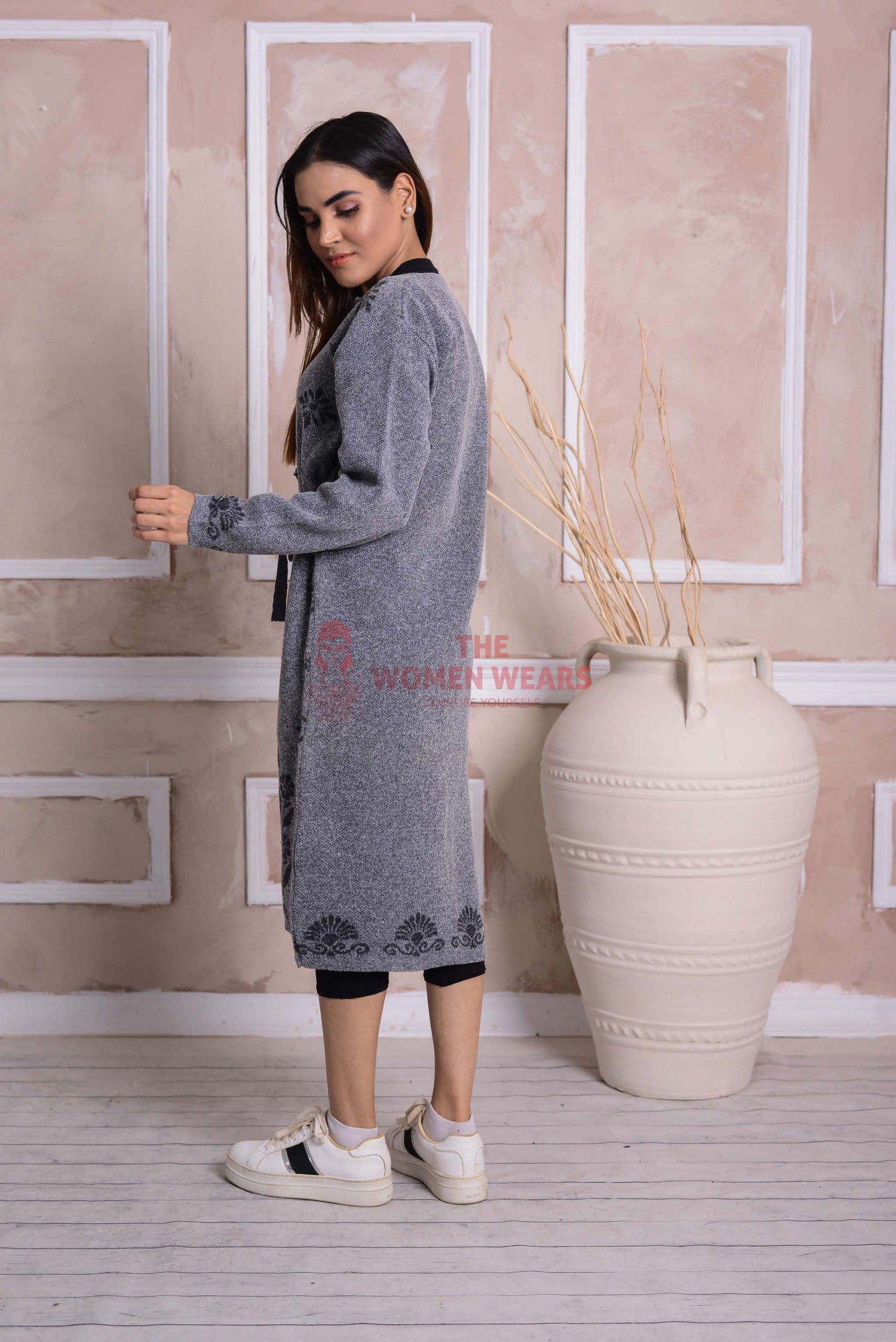 Imported Front Open Storm Grey Cozy Belted Cardigan Sweater - (CGN18)