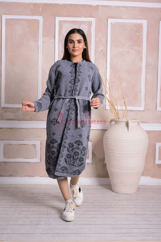 Imported Front Open Cool Grey Cozy Belted Cardigan Sweater - (CGN06)