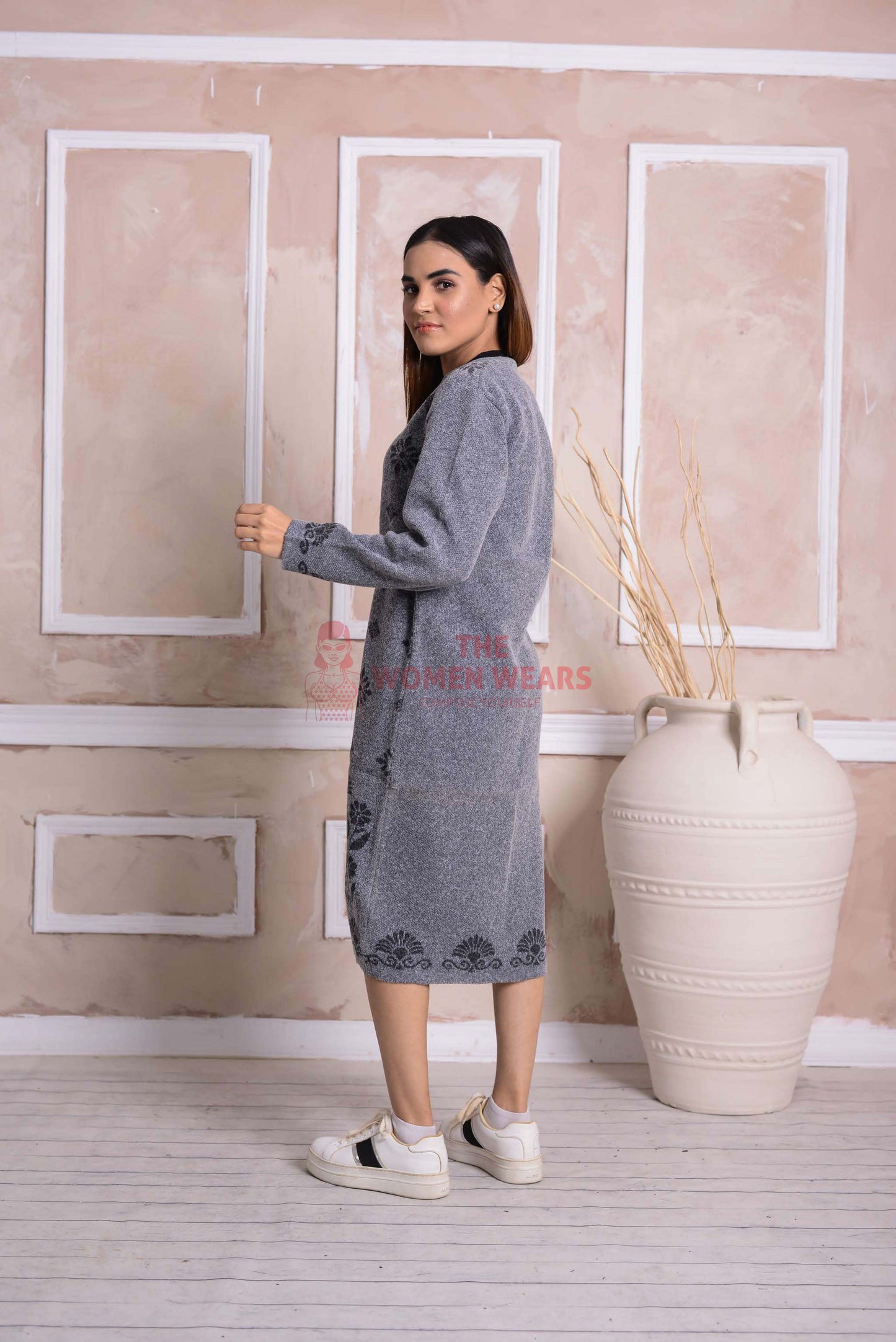 Imported Front Open Cool Grey Cozy Belted Cardigan Sweater - (CGN06)