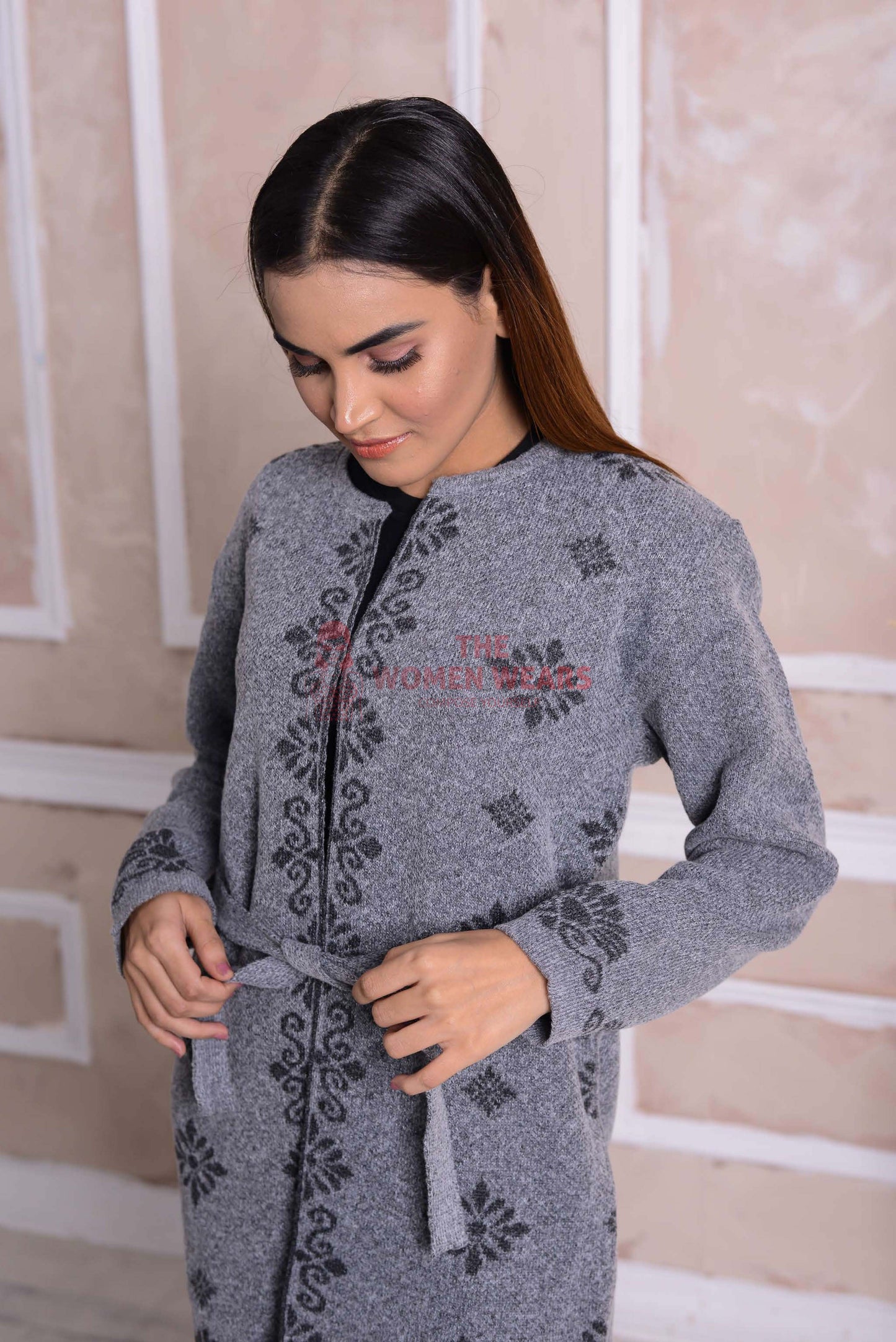 Imported Front Open Cool Grey Cozy Belted Cardigan Sweater - (CGN06)