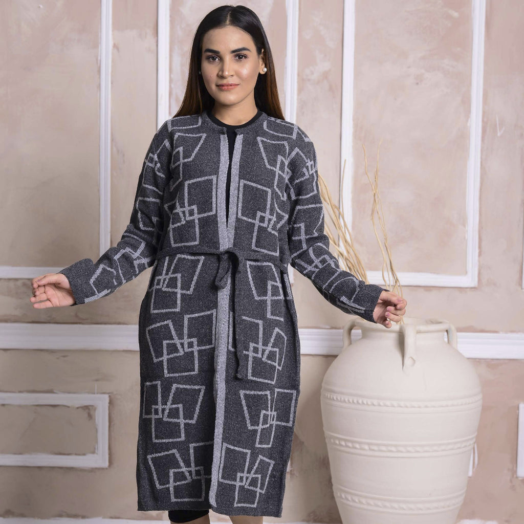 Imported Front Open Davy Gray Cozy Belted Cardigan Sweater - (CGN22)