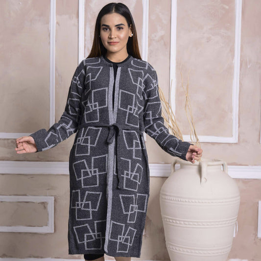 Imported Front Open Davy Gray Cozy Belted Cardigan Sweater - (CGN22)