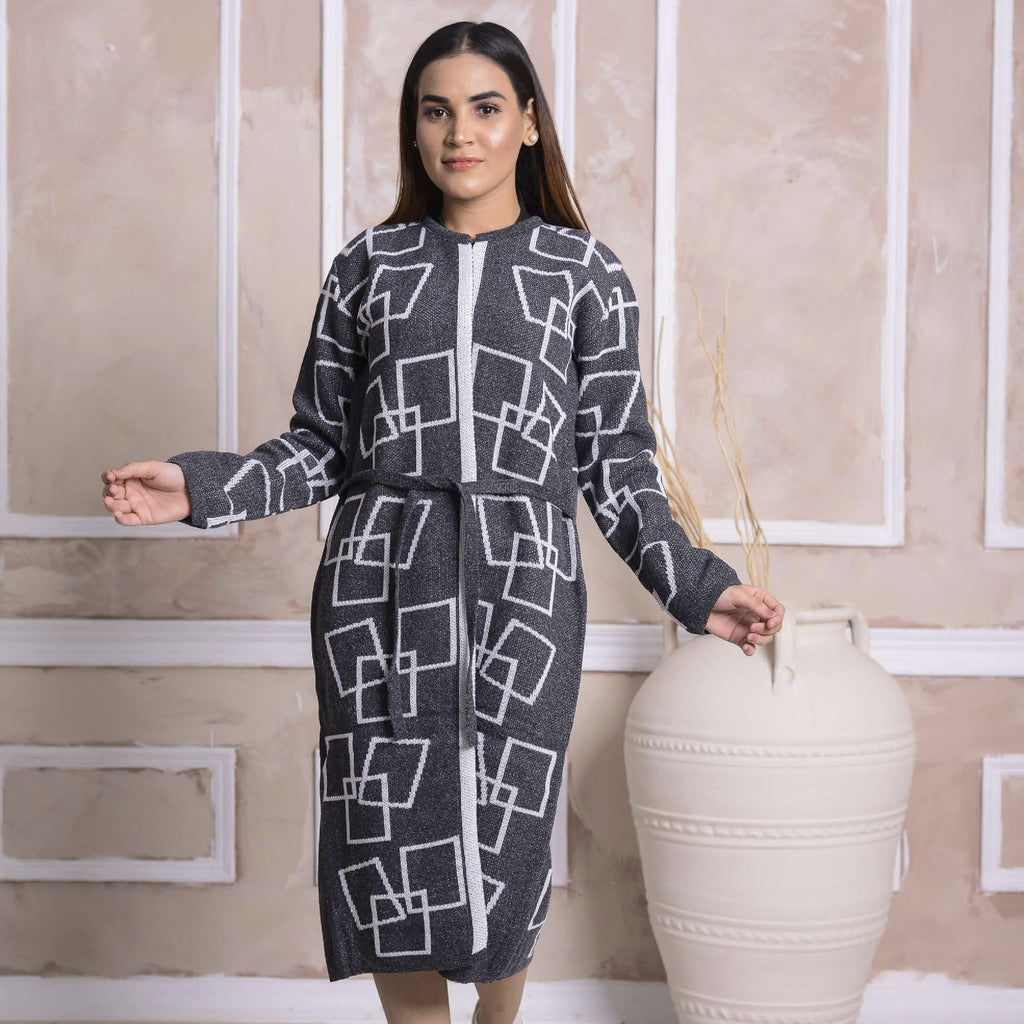 Imported Front Open Charcoal Grey Cozy Belted Cardigan Sweater - (CGN24)