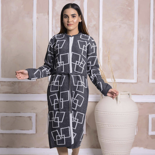Imported Front Open Charcoal Grey Cozy Belted Cardigan Sweater - (CGN24)