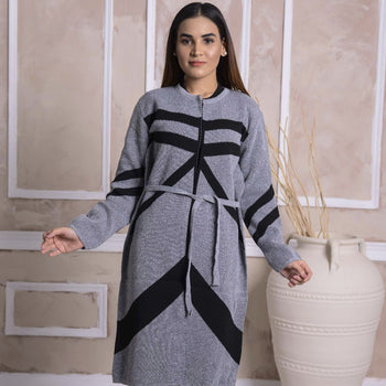 Imported Front Open Cool Gray Cozy Belted Cardigan Sweater - (CGN26)
