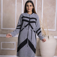 Imported Front Open Cool Gray Cozy Belted Cardigan Sweater - (CGN26)
