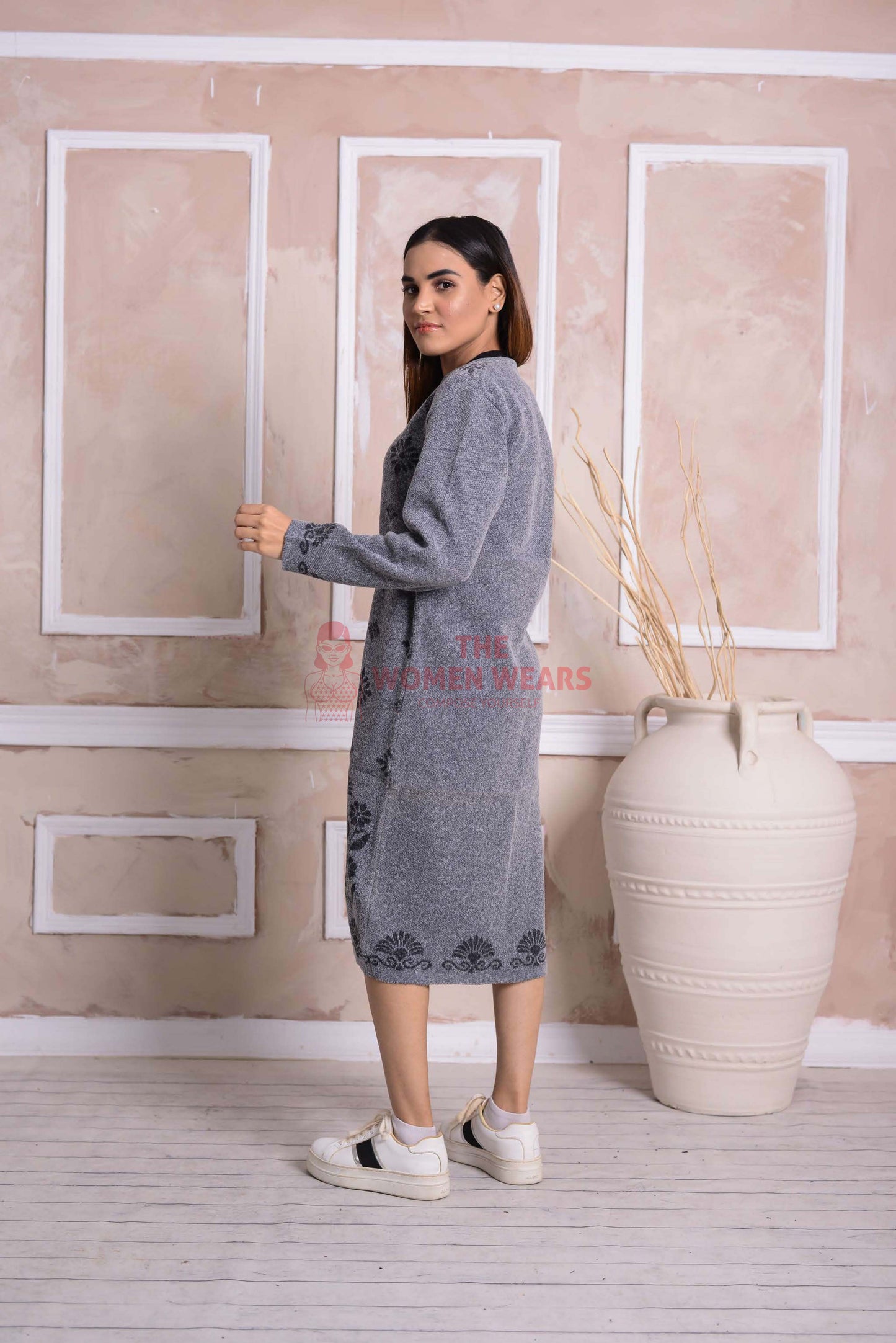 Imported Front Open Regent Grey Cozy Belted Cardigan Sweater - (CGN34)