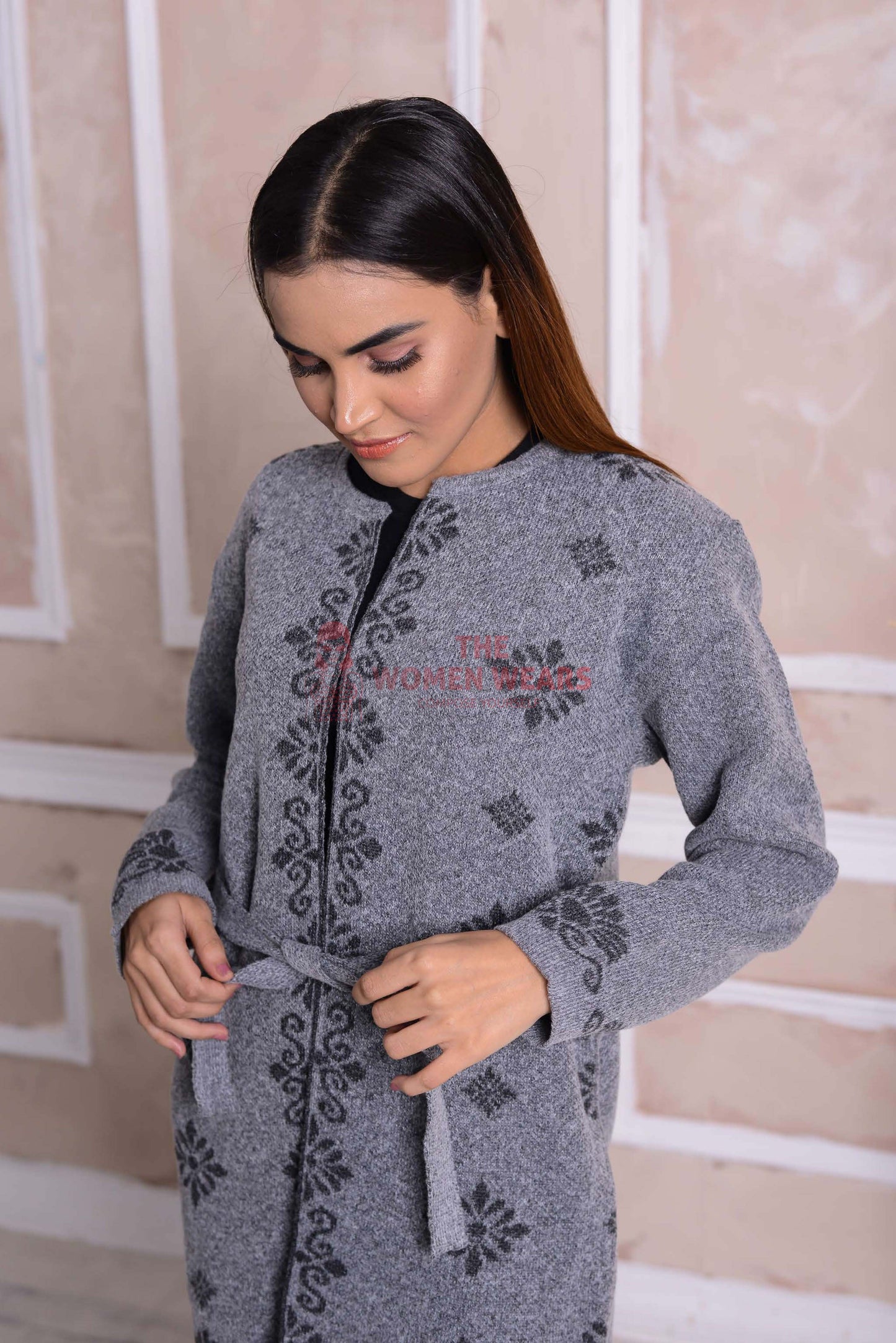 Imported Front Open Regent Grey Cozy Belted Cardigan Sweater - (CGN34)