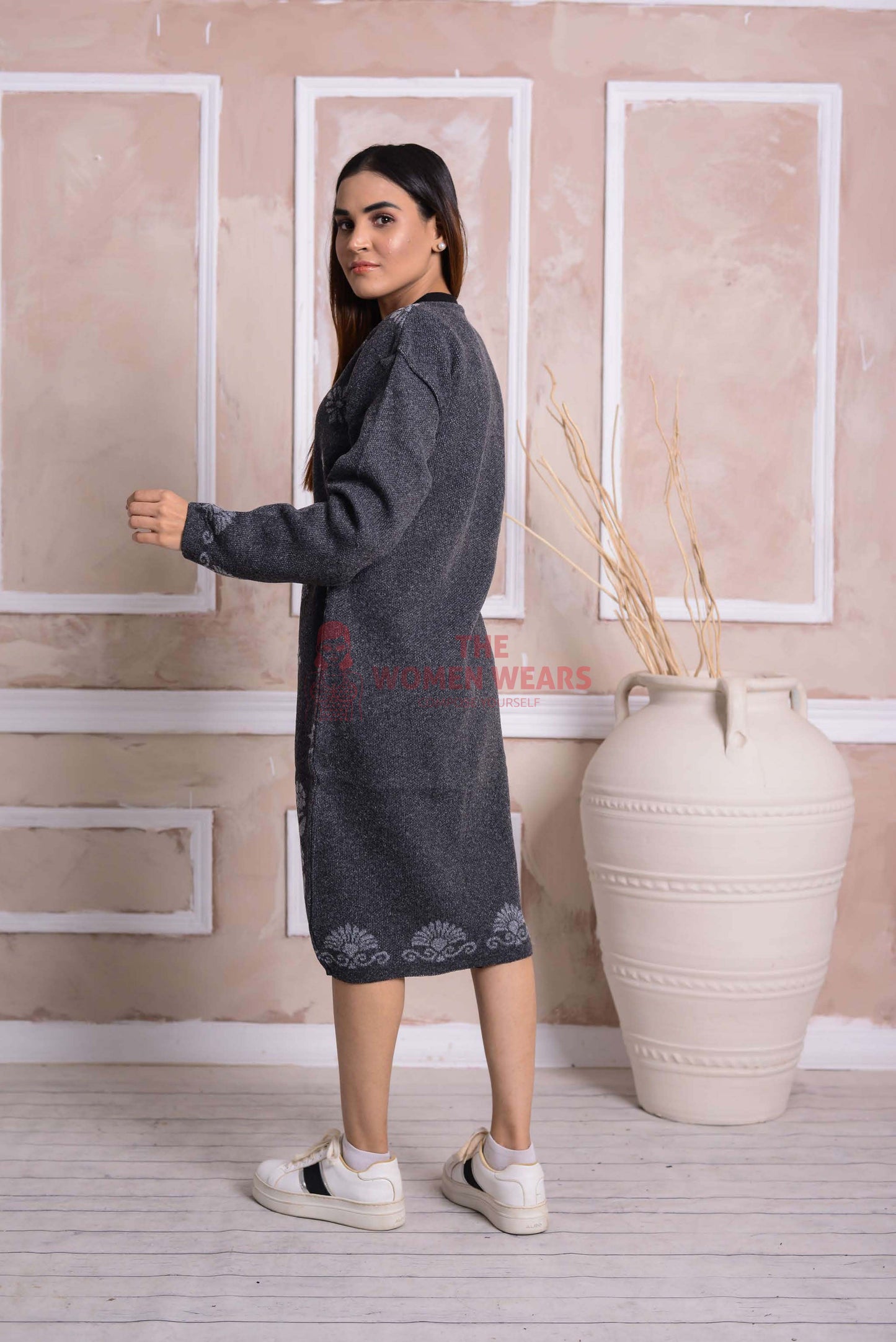 Imported Front Open Charcoal Grey Cozy Belted Cardigan Sweater - (CGN37)