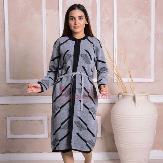 Imported Front Open Storm Grey Cozy Belted Cardigan Sweater - (CGN43)
