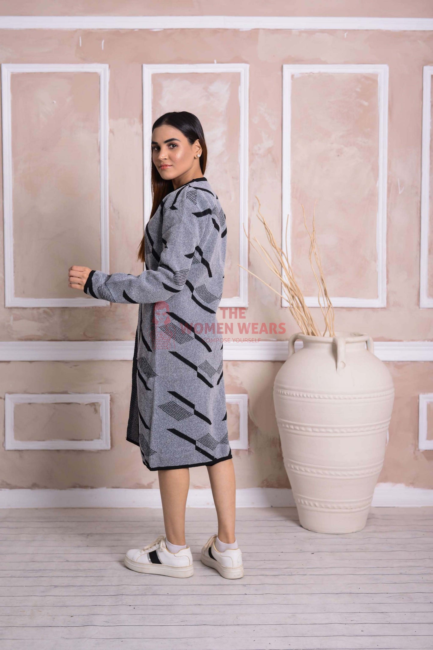 Imported Front Open Storm Grey Cozy Belted Cardigan Sweater - (CGN43)