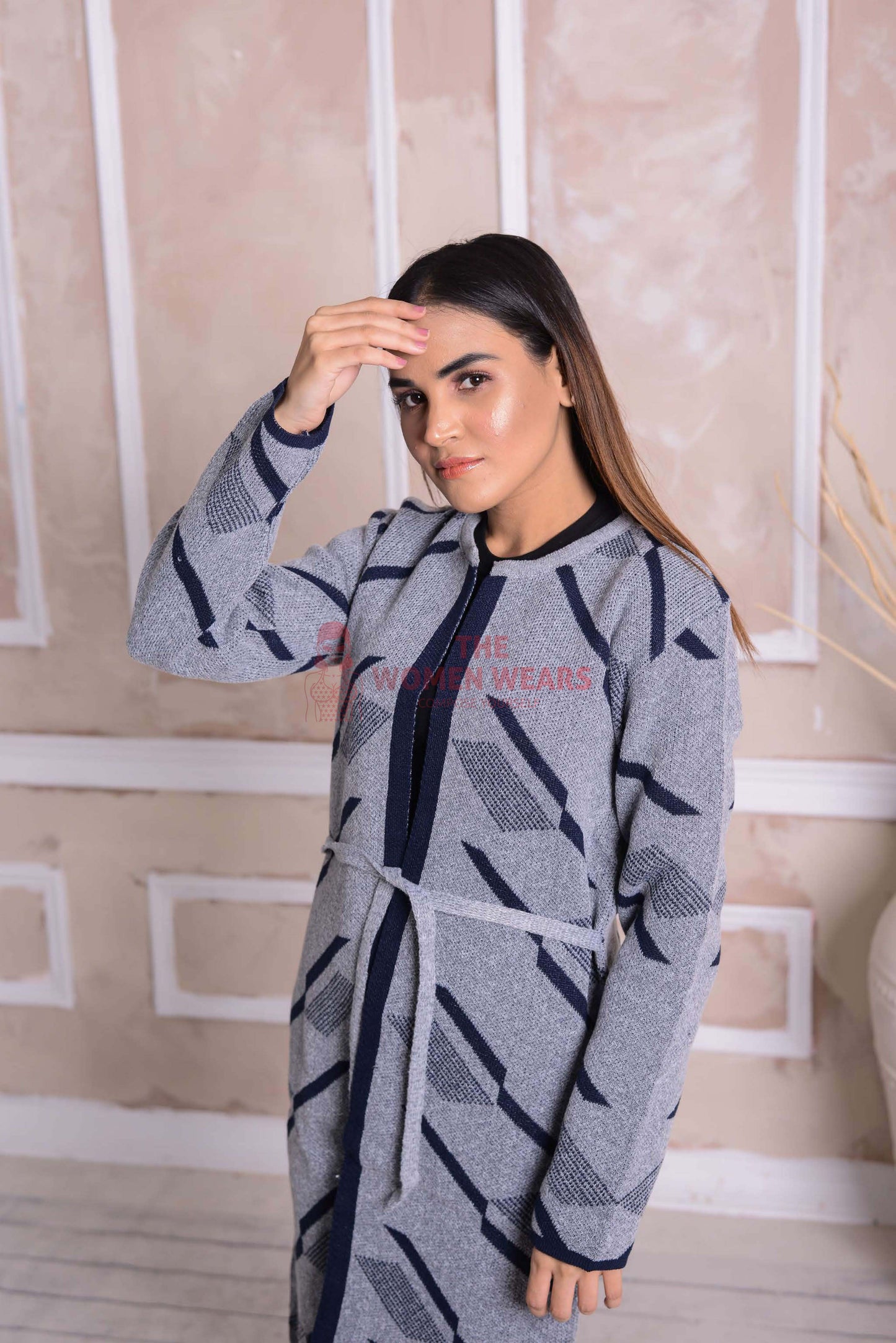 Imported Front Open Cool Grey Cozy Belted Cardigan Sweater - (CGN38)