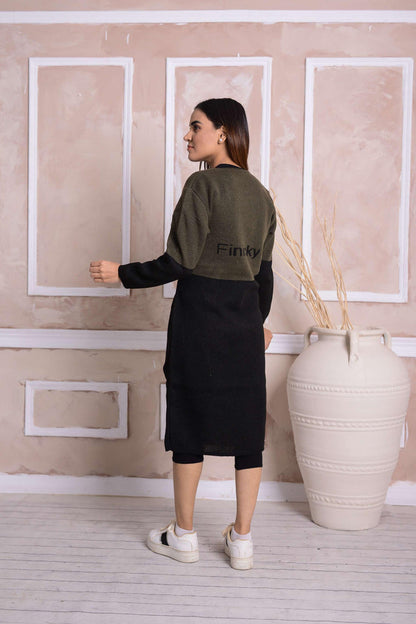 Black Green Belted Cardigan CGN57 product view 3