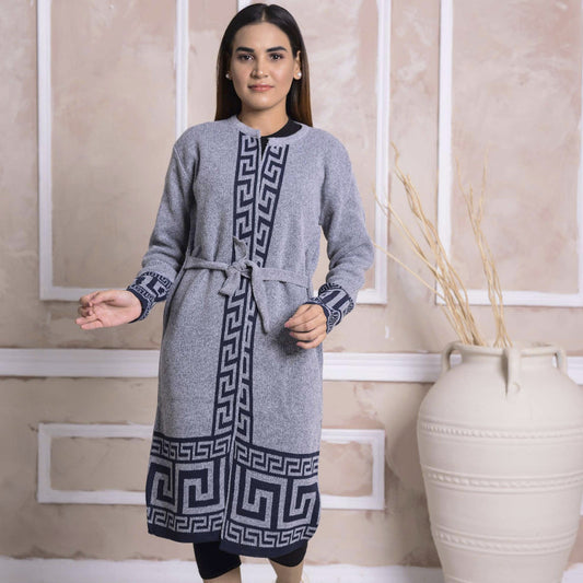 Imported Front Open Regent Grey Cozy Belted Cardigan Sweater - (CGN59)
