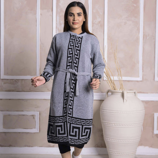 Grey Imported Front Open Cool Cozy Belted Cardigan Sweater