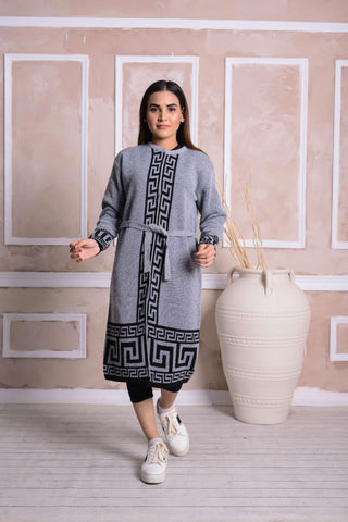 Grey Imported Front Open Cool Cozy Belted Cardigan Sweater