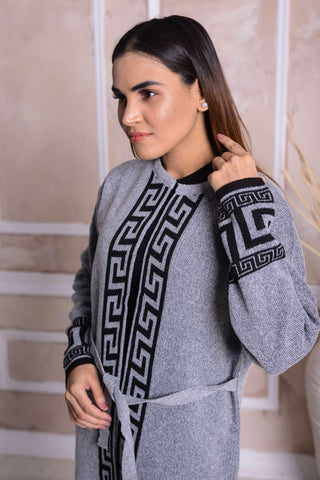 Grey Imported Front Open Cool Cozy Belted Cardigan Sweater