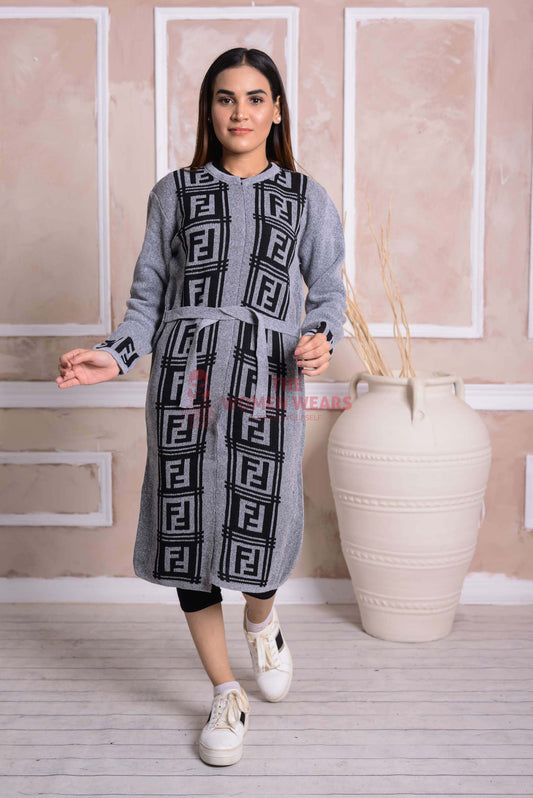 Imported Front Open Regent Grey Cozy Belted Cardigan Sweater - (CGN51)