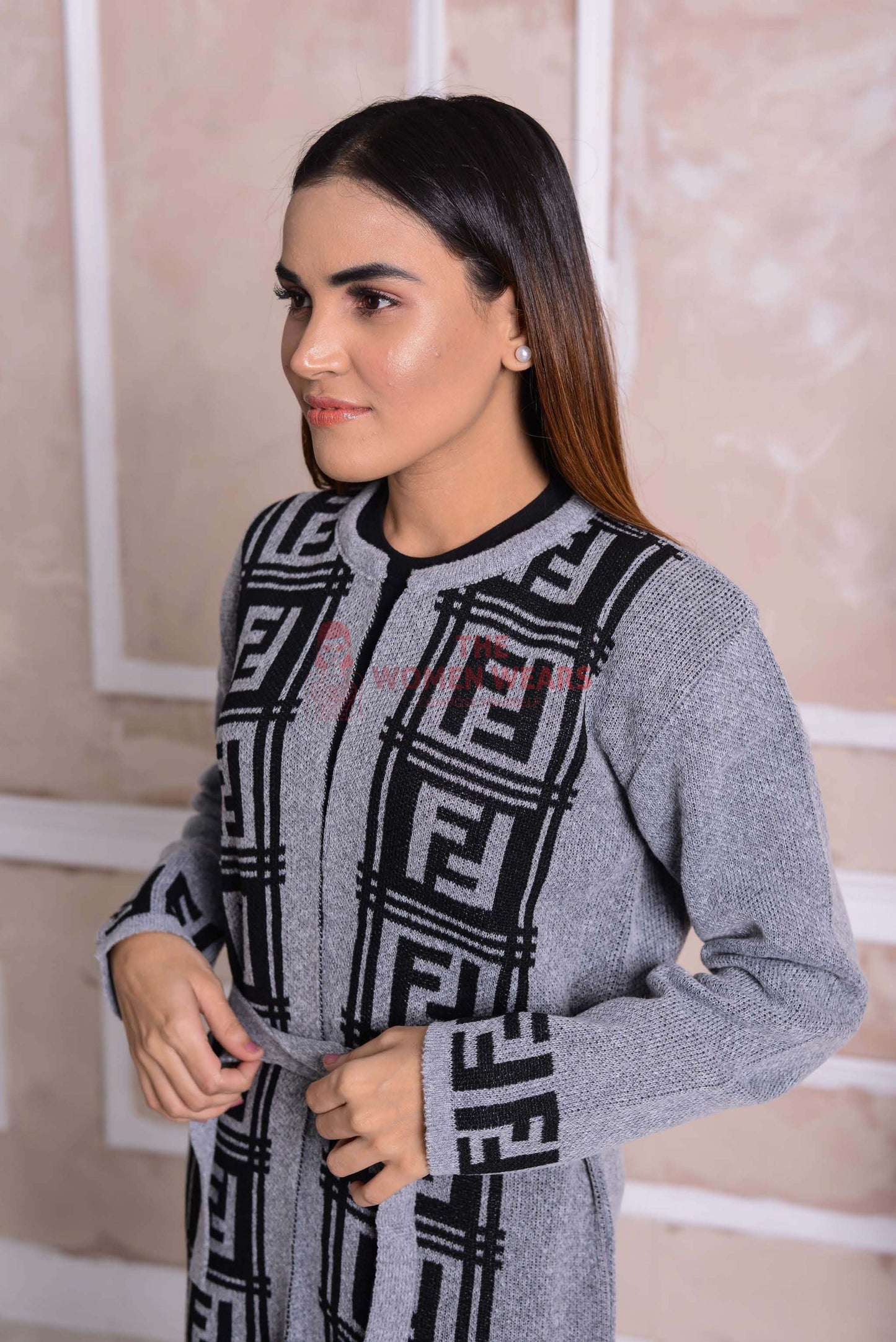 Imported Front Open Regent Grey Cozy Belted Cardigan Sweater - (CGN51)