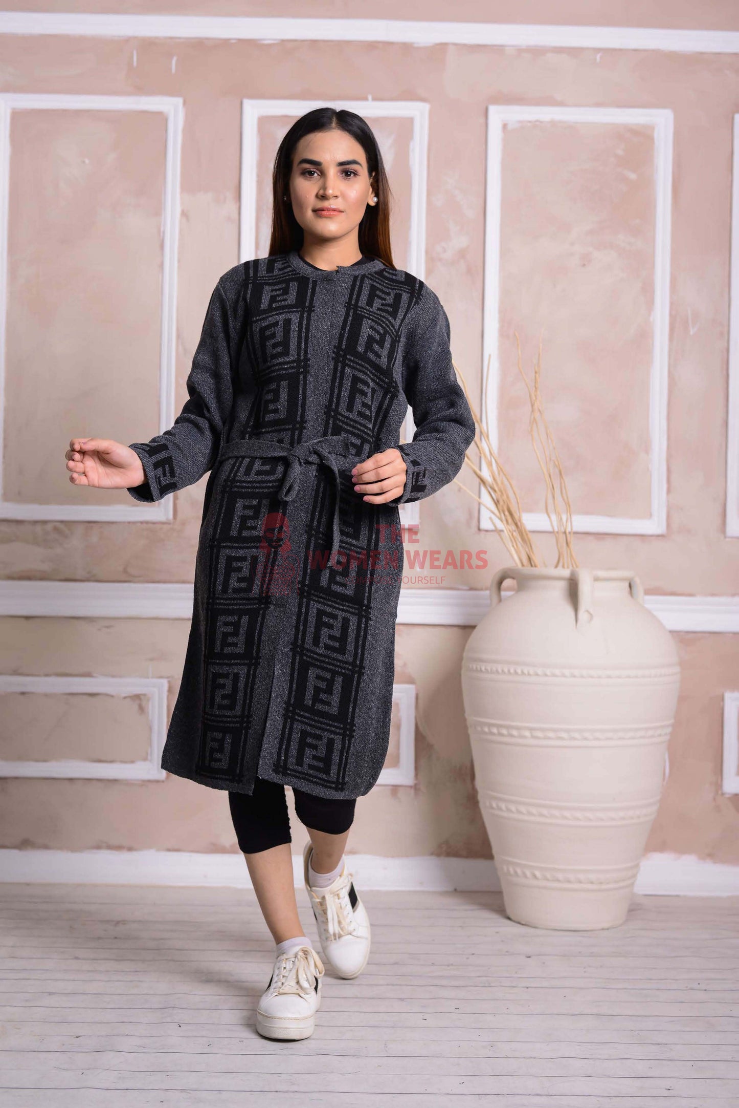 Imported Front Open Bleached Cedar Cozy Belted Cardigan Sweater - (CGN52)