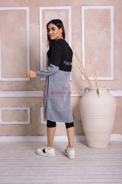 Grey Black Belted Cardigan CGN53 product view 2