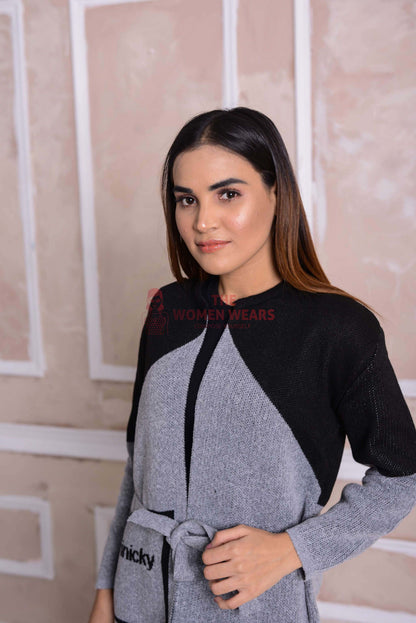 Grey Black Belted Cardigan CGN53 product view 3