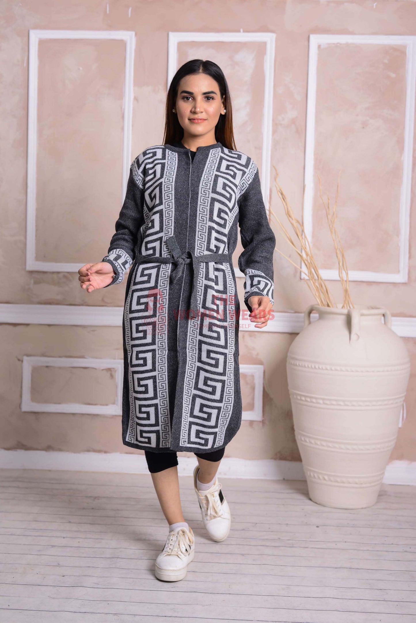 Imported Front Open Charcoal Grey Cozy Belted Cardigan Sweater - (CGN49)