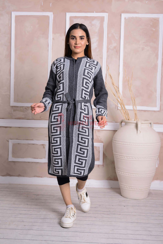 Imported Front Open Charcoal Grey Cozy Belted Cardigan Sweater - (CGN49)
