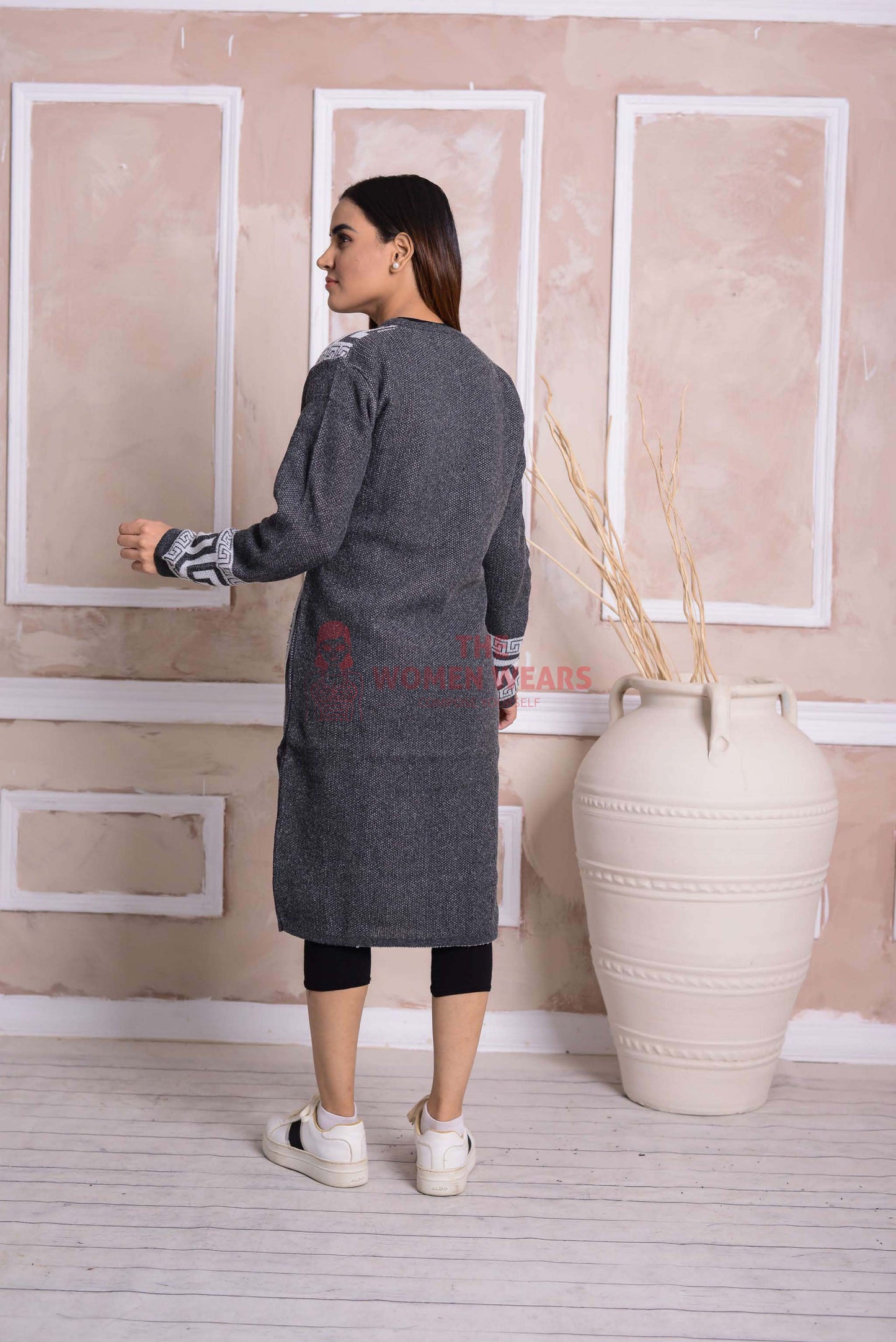 Imported Front Open Charcoal Grey Cozy Belted Cardigan Sweater - (CGN49)