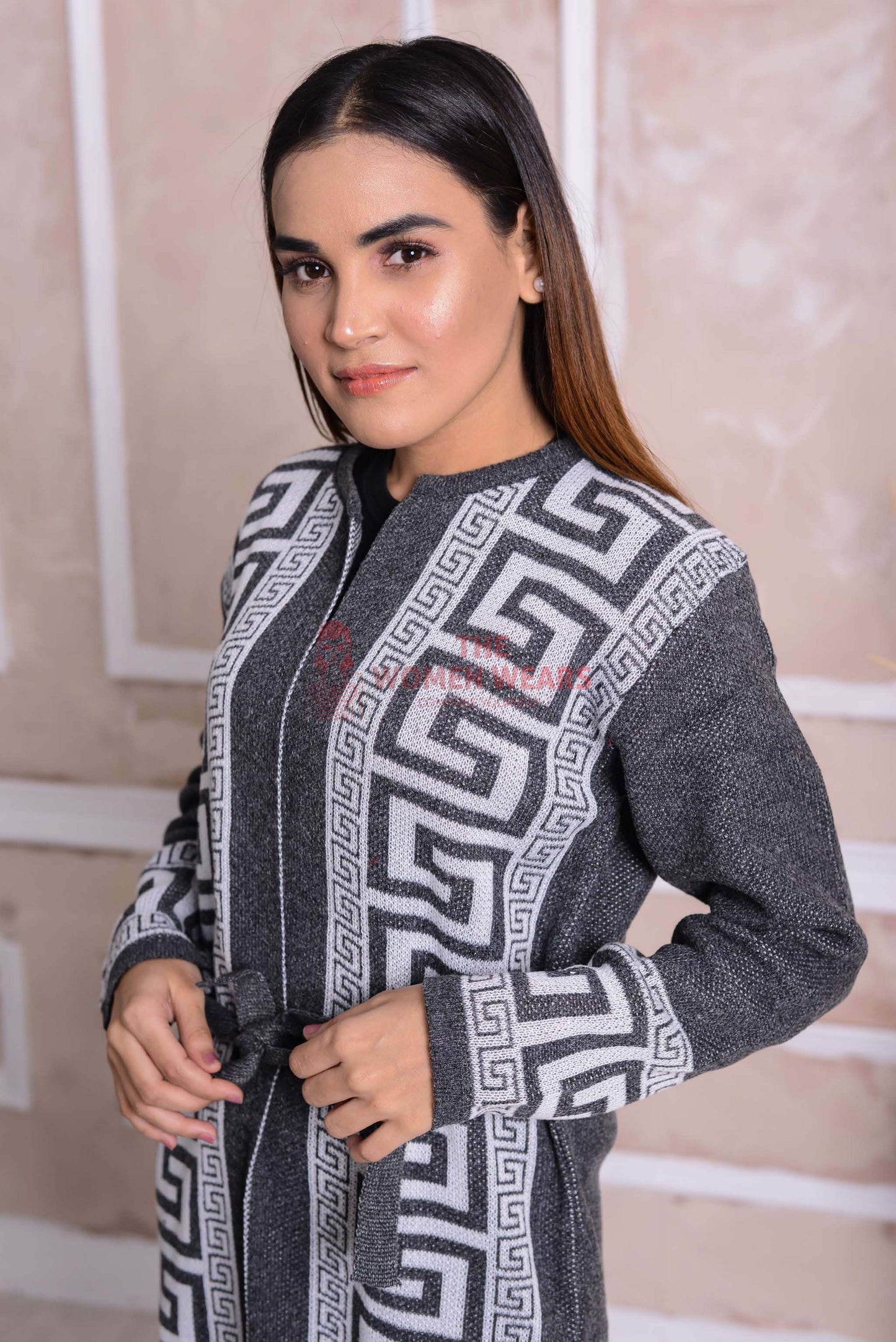 Imported Front Open Charcoal Grey Cozy Belted Cardigan Sweater - (CGN49)