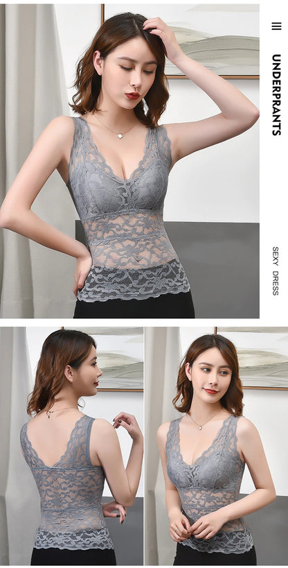 Lace Bralette Removable Padded Camisole T-Shirt (8828)