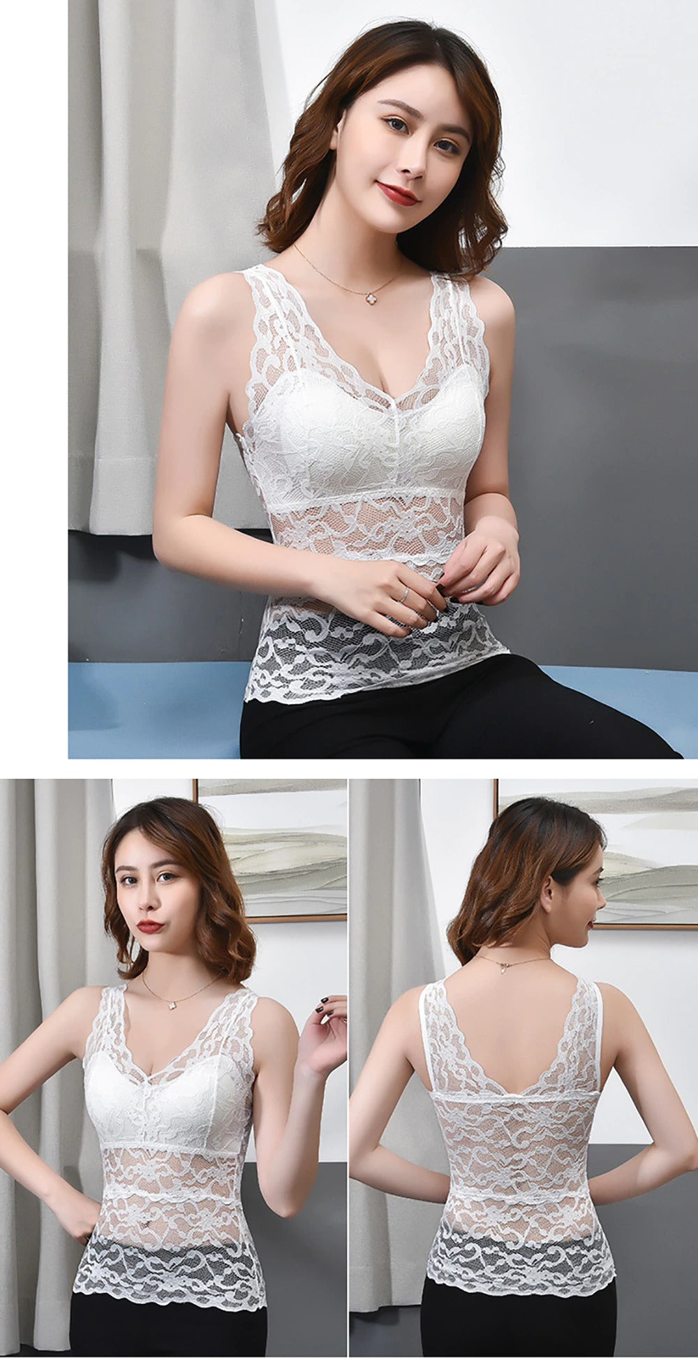 Lace Bralette Removable Padded Camisole T-Shirt (8828)