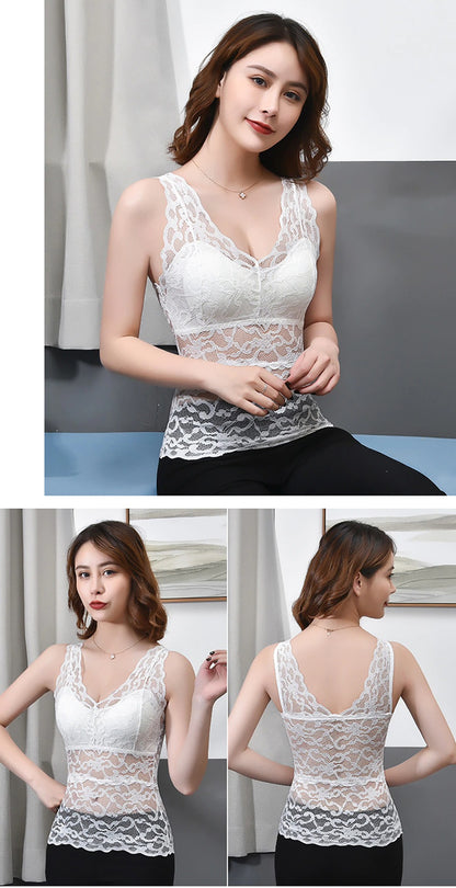 Lace Bralette Removable Padded Camisole T-Shirt (8828)