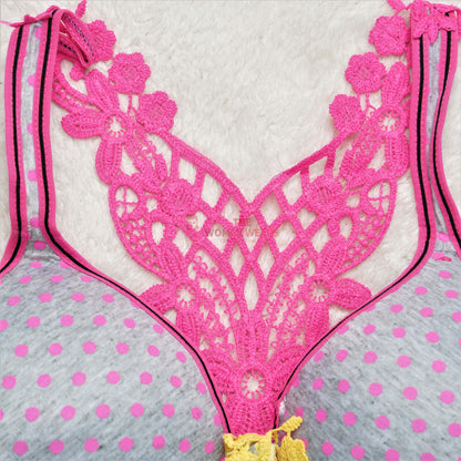 Women's Dot Print Seamless Bra Floral Push Up Bra (ABL)