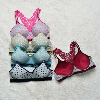Women's Dot Print Seamless Bra Floral Push Up Bra (ABL)