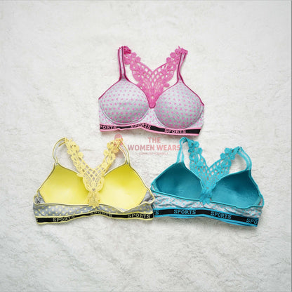 Women's Dot Print Seamless Bra Floral Push Up Bra (ABL)